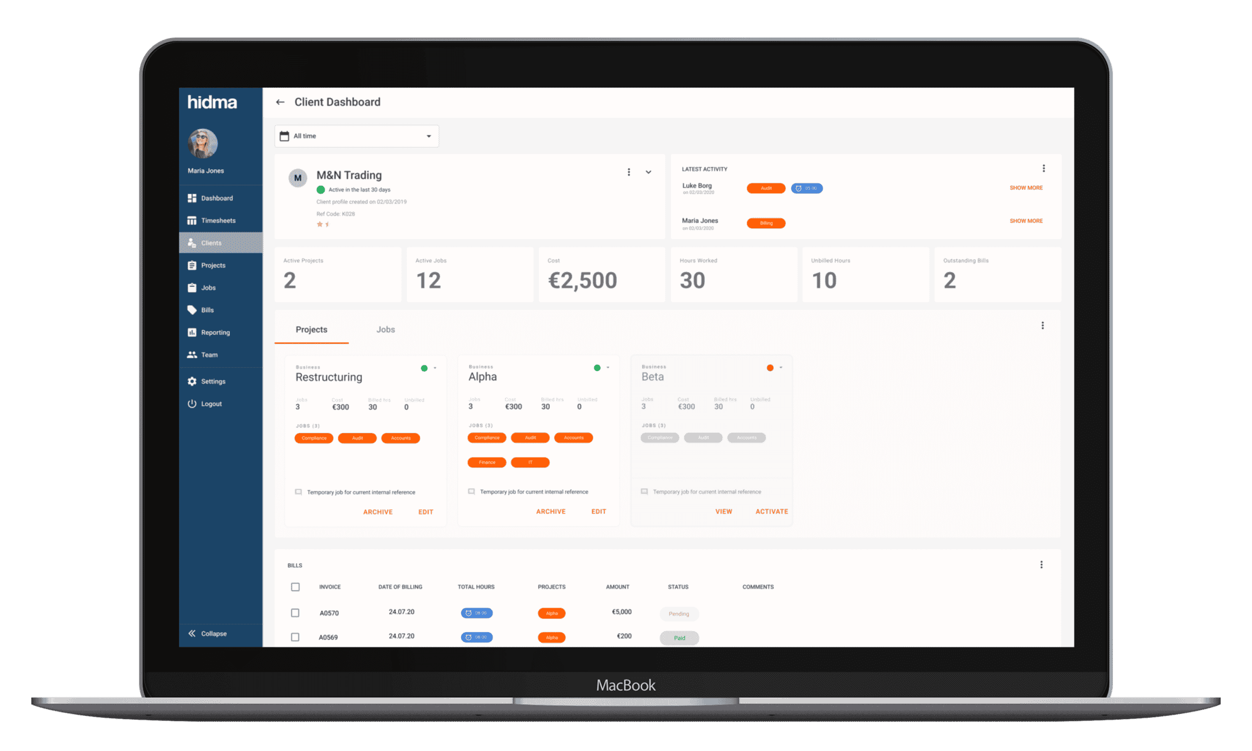 Client Dashboard view