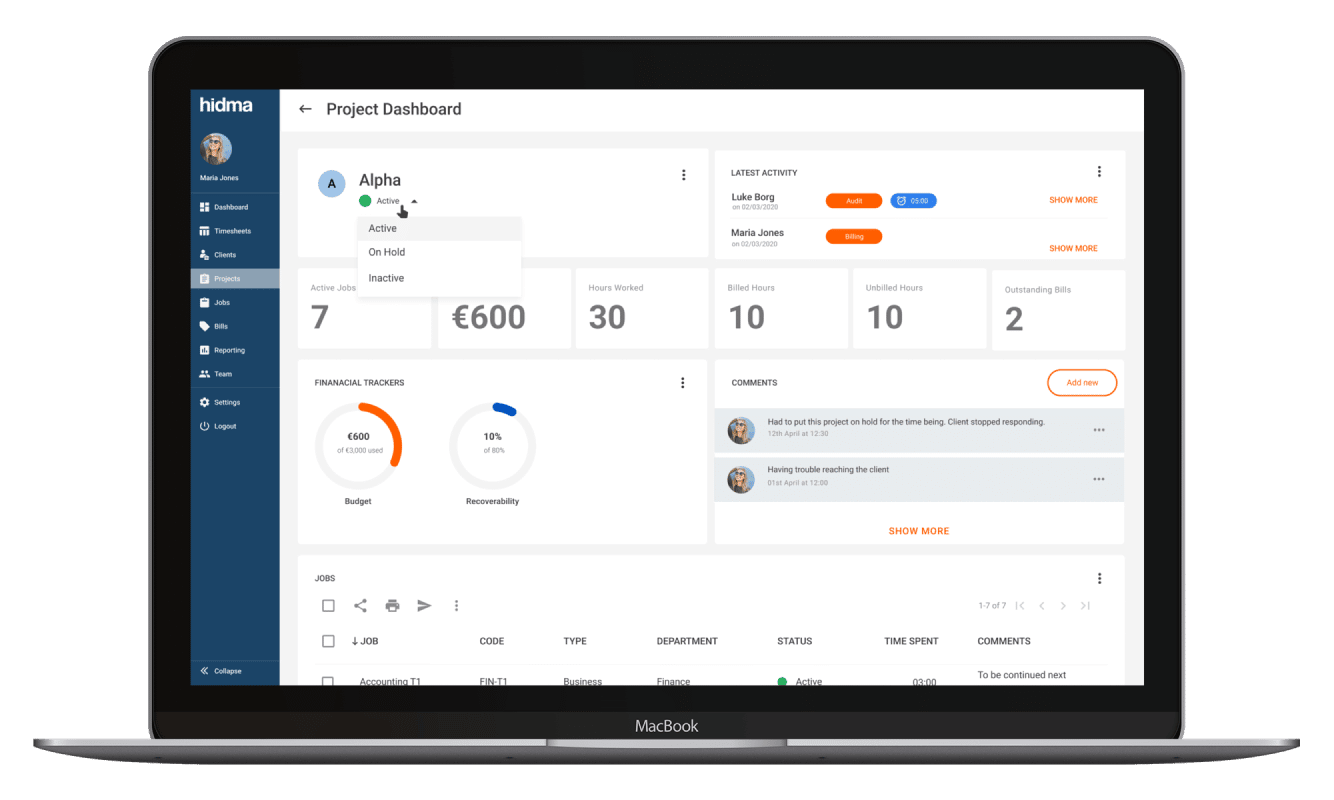 Project Dashboard in Desktop View