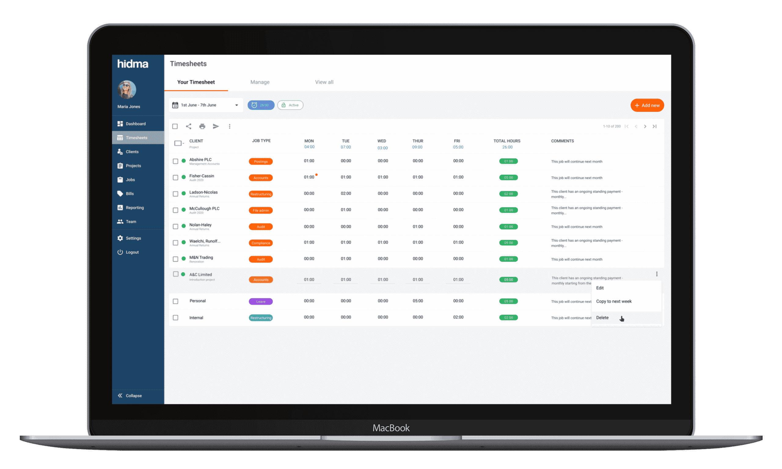 Desktop Timesheet view