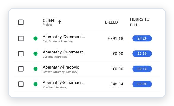 hidma list of approved time ready to be billed, by client